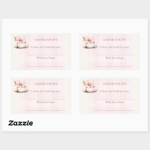 Pegatina Rectangular Fiesta de té rosa para baby shower