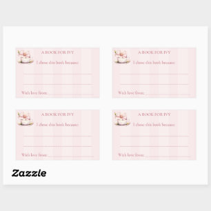 Pegatina Rectangular Fiesta de té rosa para baby shower