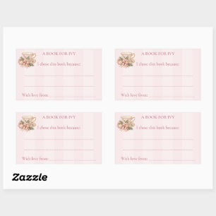 Pegatina Rectangular Fiesta de té rosa para baby shower