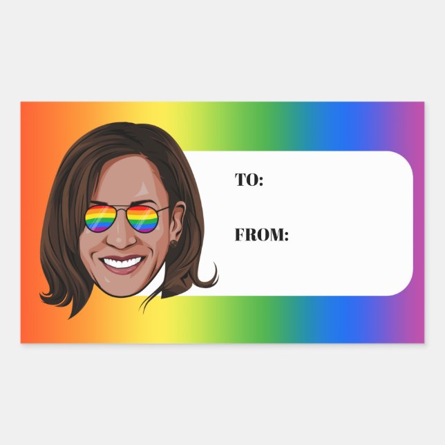 Pegatina Rectangular Fiesta del Orgullo Kamala Harris (Anverso)