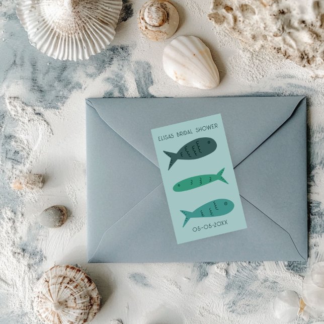 Pegatina Rectangular Fiesta en la Playa para Despedida de Soltera Peces (Seaside Soiree Bridal Shower Cute Fishes CUSTOM Rectangular Sticker
)