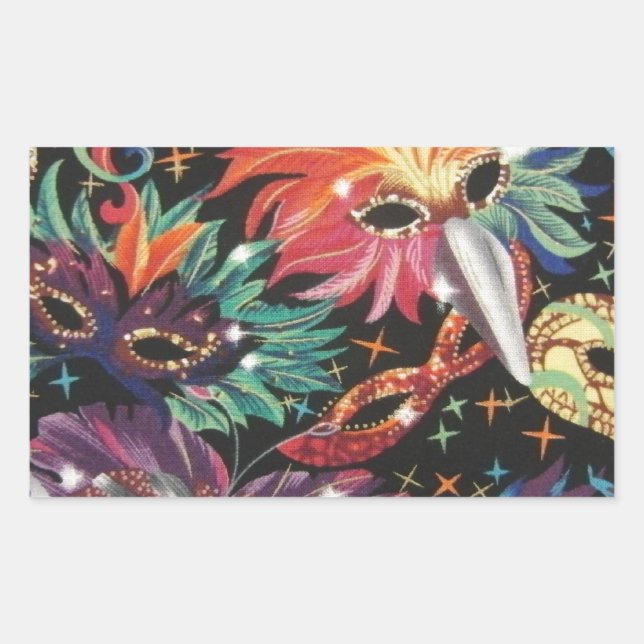Pegatina Rectangular Fiesta Mardi Gras (Anverso)