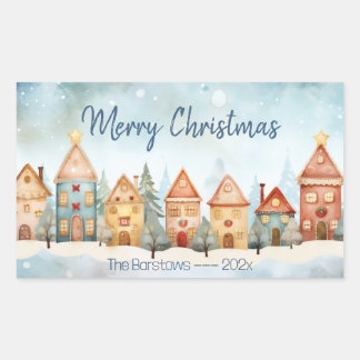 Pegatina Rectangular Fila de Gingerbread Casas de Navidad