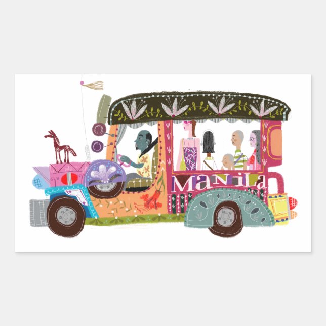 Pegatina Rectangular Filipino Jeepney Ride (Anverso)