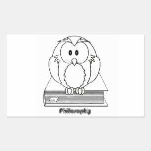 Pegatina Rectangular Filosofia Coruja com livro Philosophy Owl en el li