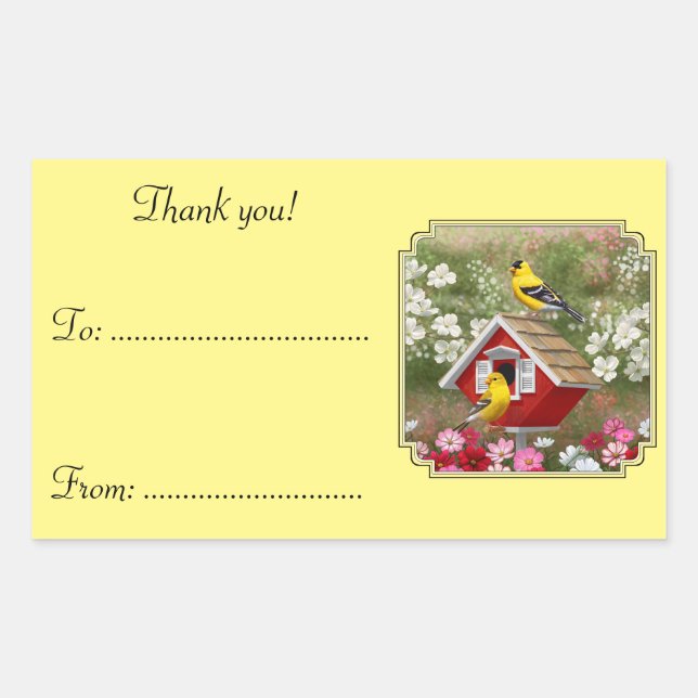 Pegatina Rectangular Finches de oro y matorral (Anverso)