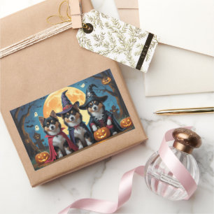 Pegatina Rectangular Finlandés Lapphund Dogs Pumpkin Halloween Funny