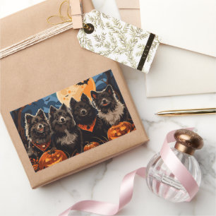Pegatina Rectangular Finnish Lapphund Halloween Espeluznante