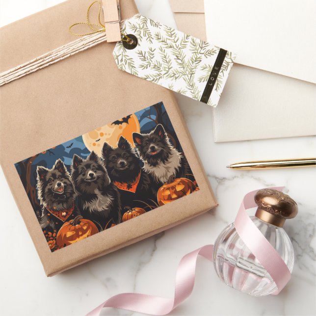 Pegatina Rectangular Finnish Lapphund Halloween Espeluznante (Regalar)