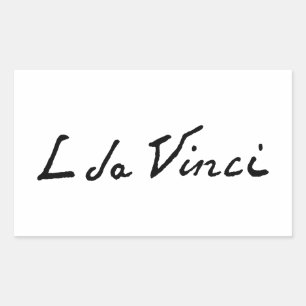 Pegatina Rectangular firma autógrafo de Leonardo da Vinci famoso pintor