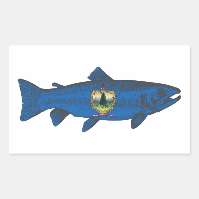 Pegatina Rectangular Fish Vermont Flag Trout (Anverso)