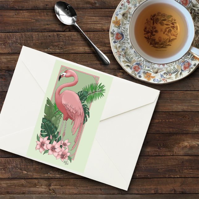 Pegatina Rectangular Flamenco Rosa Tropical Hojas de Palma Verde Lirio (Subido por el creador)