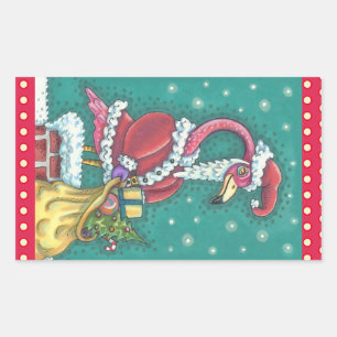 PEGATINA RECTANGULAR FLAMINGO DE COLOR ROSA CALIENTE SANTA CLAUS, NAVID
