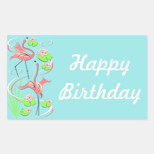Pegatina Rectangular Flamingo Fandango Slim Duo Feliz cumpleaños pegati (Anverso)
