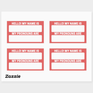 Pegatina Rectangular Flamingo Red Name & Pronoun Labs