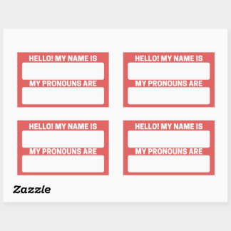 Pegatina Rectangular Flamingo Red Name & Pronoun Labs