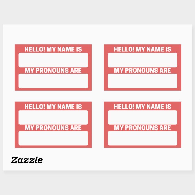 Pegatina Rectangular Flamingo Red Name & Pronoun Labs (Hoja)