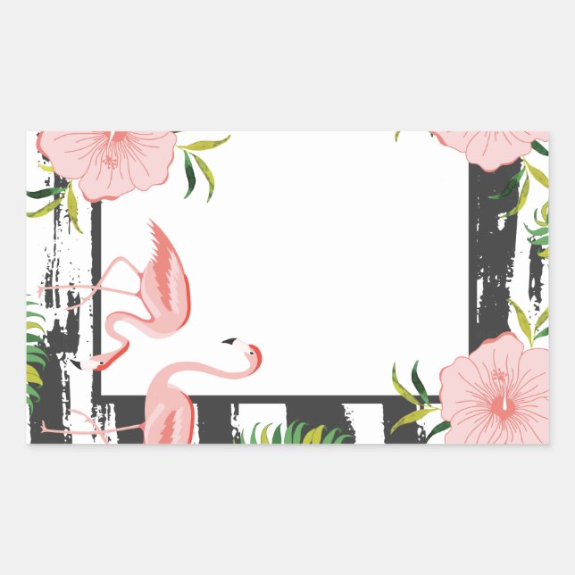 Pegatina Rectangular Flamingo rosa de banda moderna (Anverso)