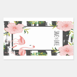 Pegatina Rectangular Flamingo Rosado Tropical Save The Date