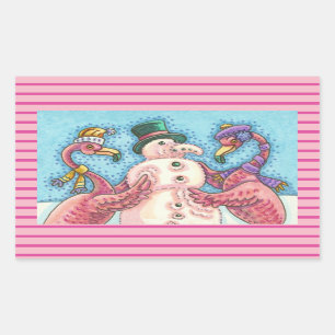 PEGATINA RECTANGULAR FLAMINGOS DE COLOR ROSA CONSTRUYENDO NIÑOS NOVADOR