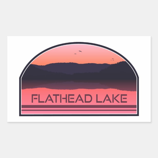Pegatina Rectangular Flathead Lake Montana Red Sunrise (Anverso)