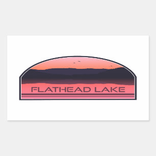 Pegatina Rectangular Flathead Lake Montana Red Sunrise