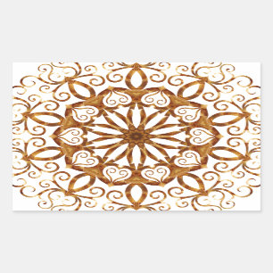 Pegatina Rectangular Flauta dorada de filigre en blanco