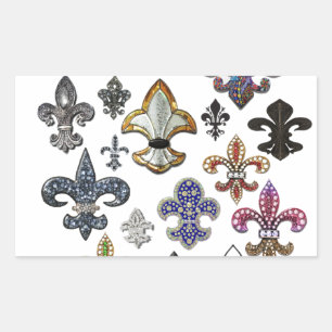 Pegatina Rectangular Fleur De Lis Flor New Orleans Jewel Sparkle