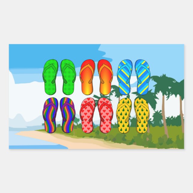 Pegatina Rectangular Flip Flops on the Beach (Anverso)