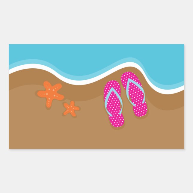 Pegatina Rectangular Flip Flops on the Sand (Anverso)