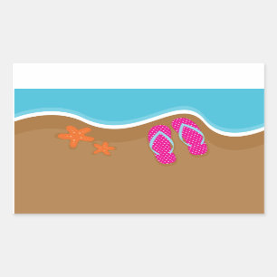 Pegatina Rectangular Flip Flops on the Sand