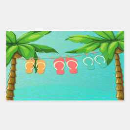 Pegatina Rectangular Flips-flopes tropicales