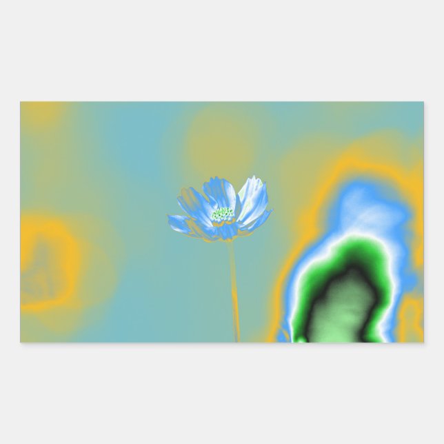 Pegatina Rectangular Flor Cosmos Azul de Arte Pop (Anverso)