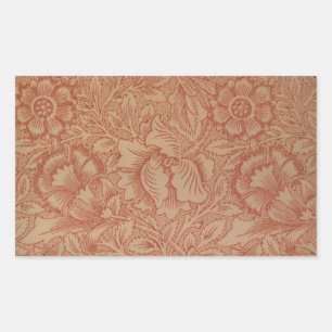 Pegatina Rectangular Flor de amapola rosa William Morris