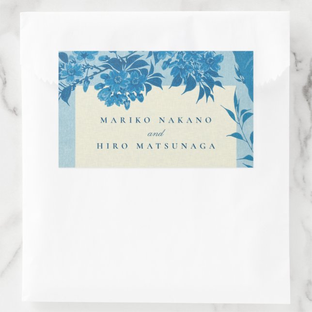 Pegatina Rectangular Flor de cerezo azul antiguo japonés (Bolso)