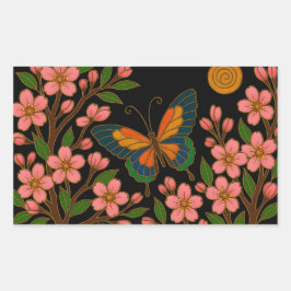 Pegatina Rectangular Flor de Cerezo Luna Mariposa