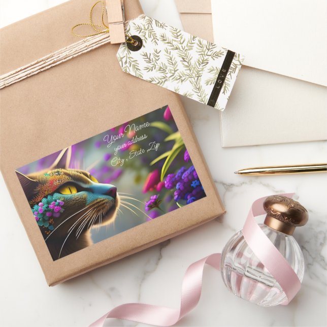 Pegatina Rectangular Flor de fantasía de bonito Nombre y dirección del  (Regalar)