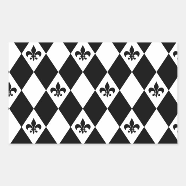Pegatina Rectangular Flor de lis negra y blanca (Anverso)