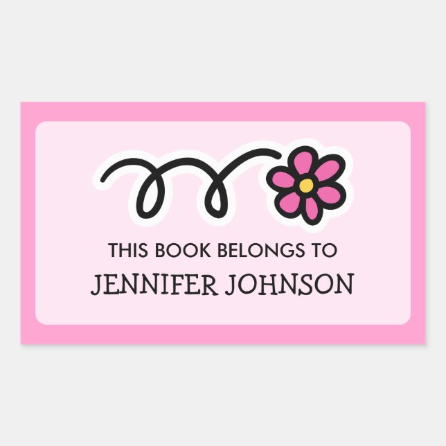 Pegatina Rectangular Flor de margarita Este libro pertenece a la etique (Anverso)