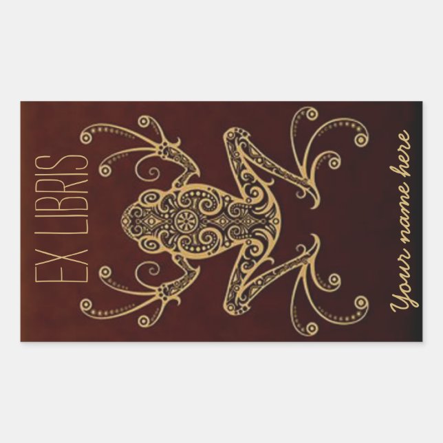 Pegatina Rectangular Flor de rana tribal ex libris (Anverso)