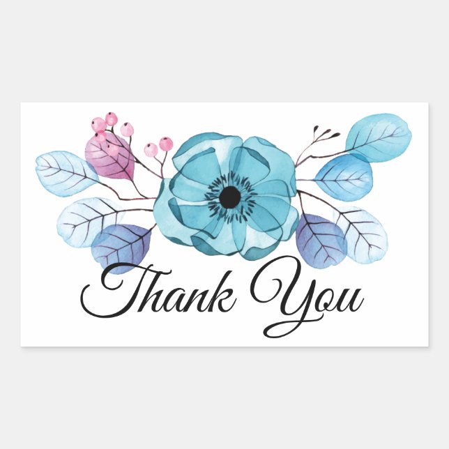 Pegatina Rectangular Flor de Rayos X Azules Personalizados de Agradecim (Anverso)