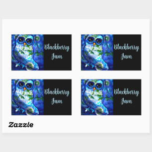 Pegatina Rectangular Flor floral de búho abstracto caprichoso azul verd