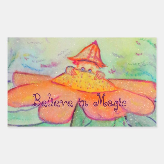 Pegatina Rectangular Flor Jardín de hadas Personalizado de arte Pegatin (Anverso)