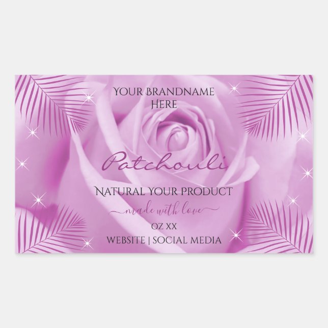 Pegatina Rectangular Flor morada de Rosa con hojas de palma (Anverso)