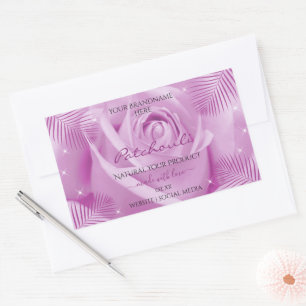Pegatina Rectangular Flor morada de Rosa con hojas de palma