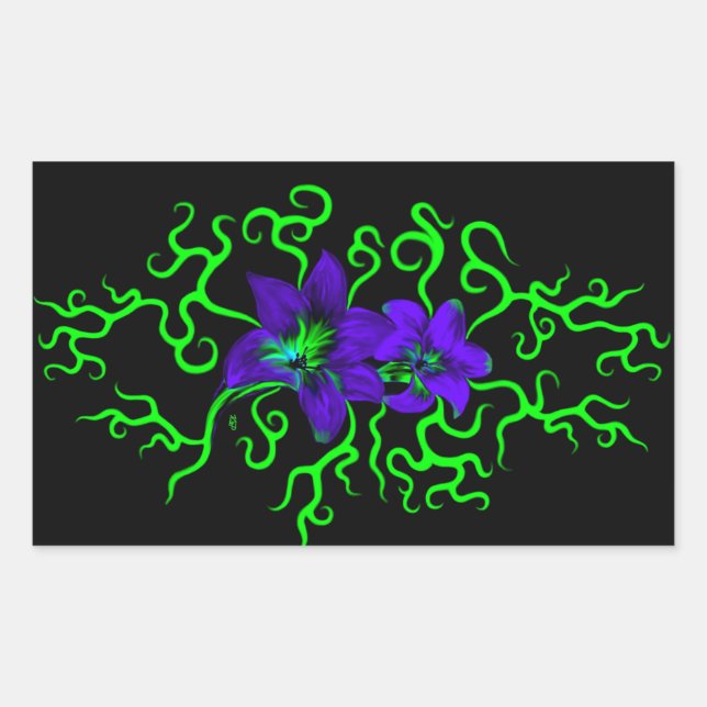 Pegatina Rectangular Flor morada lirio en negro (Anverso)