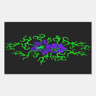 Pegatina Rectangular Flor morada lirio en negro