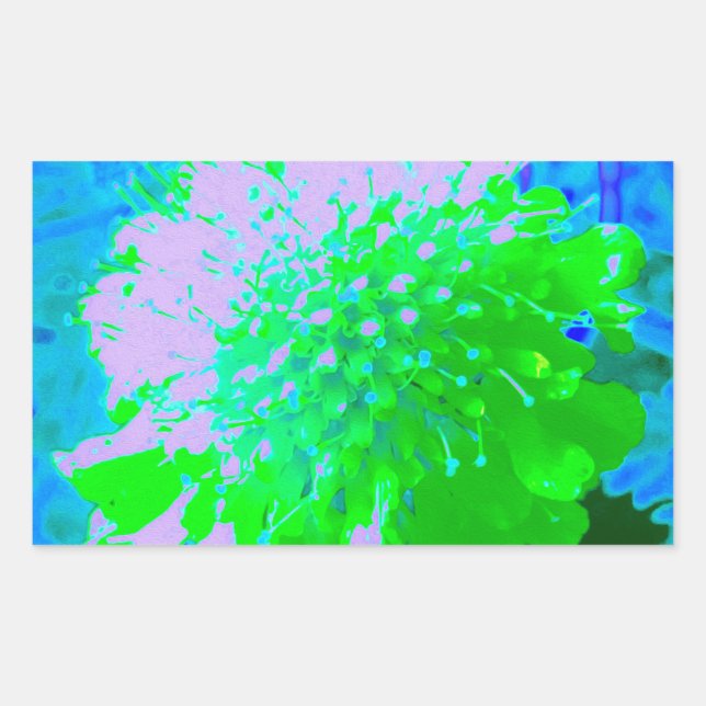 Pegatina Rectangular Flor Retro Abstracta en Lavanda y Verde Lima (Anverso)