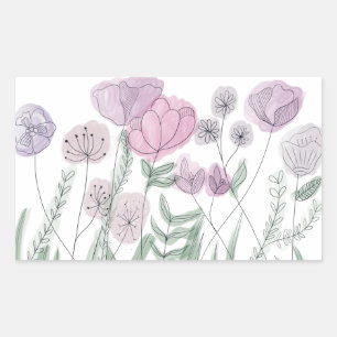 Pegatina Rectangular Flor silvestre acuarela