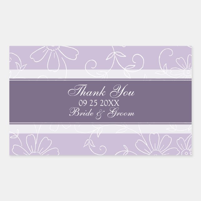 Pegatina Rectangular Flora Blanca Púrpura Gracias Bolsas De Favor De Bo (Anverso)